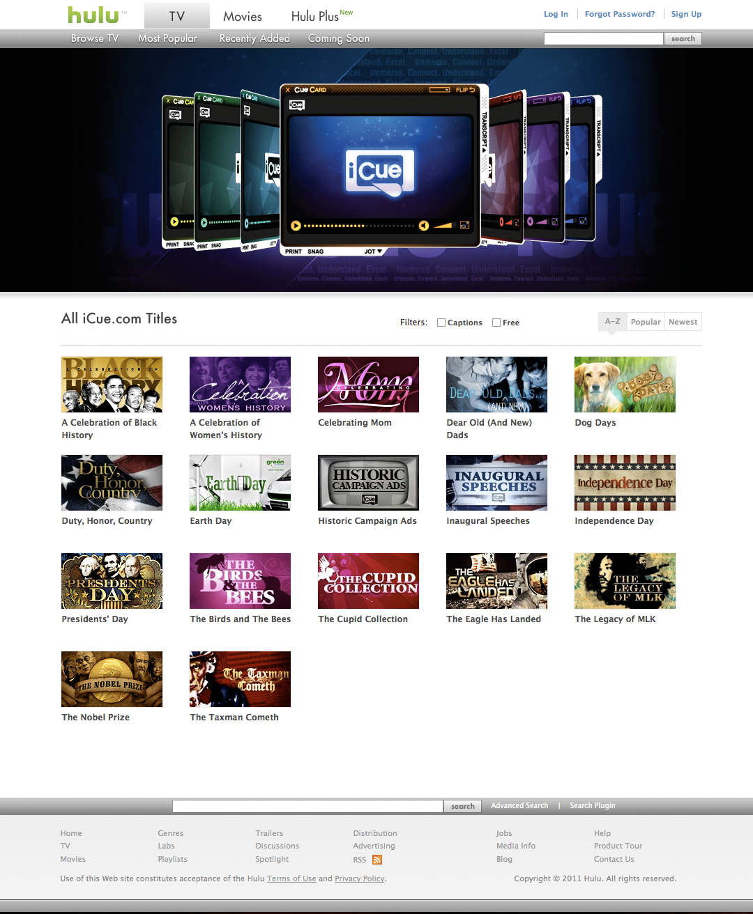 iCue.com Main Page on hulu