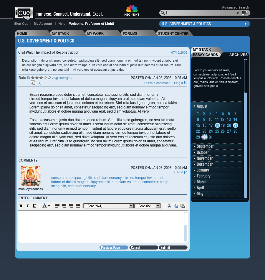 iCue.com - Course Page Essay mockup